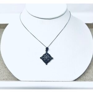 Vintage Art Deco Sterling Silver Marcasite Geometric Floral Pendant Necklace